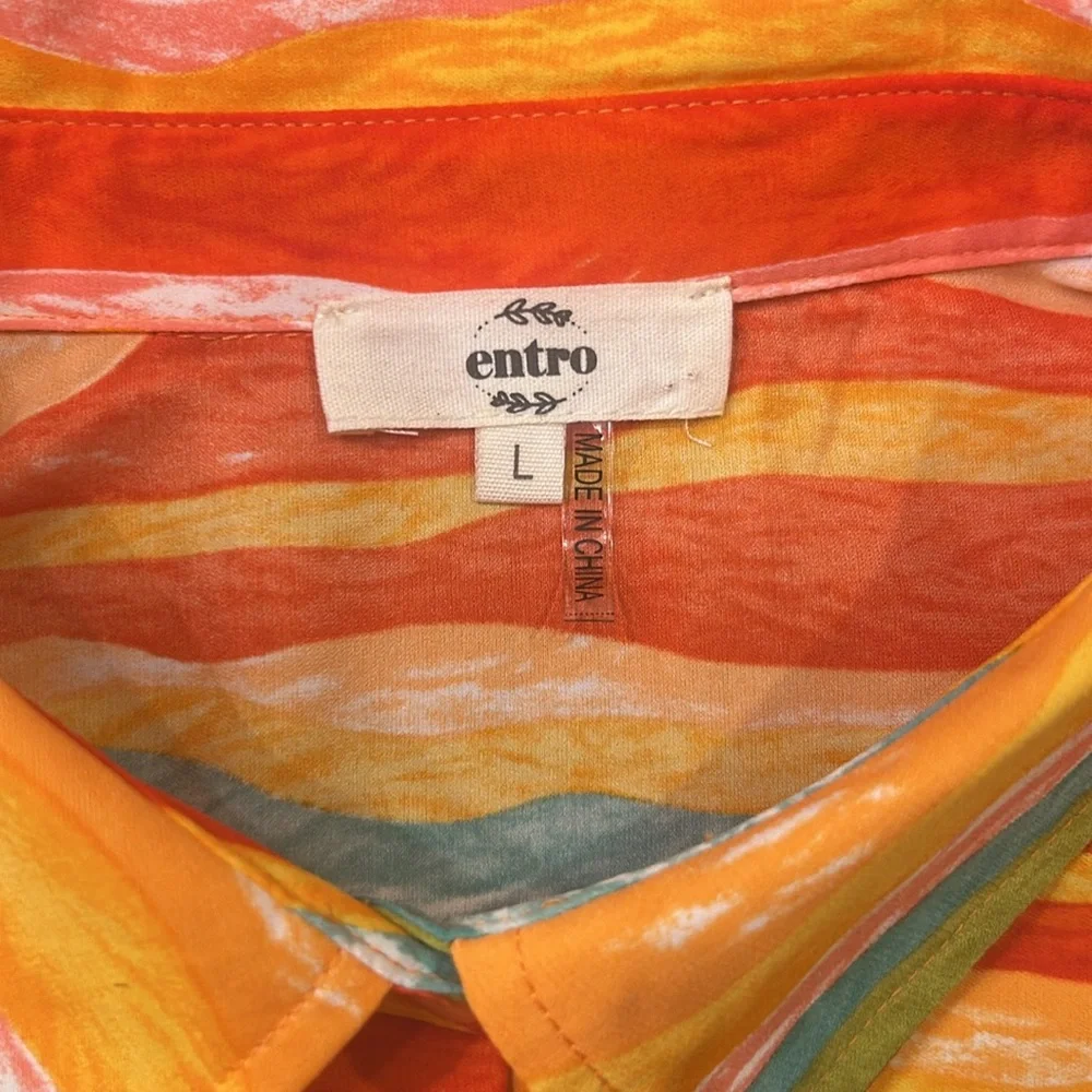 Entro Multicolor Loose Fit Button Up Short Sleeve Top Women’s Size Large - Picture 3 of 10